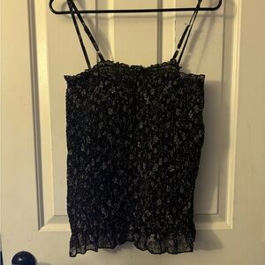 Znobia Black Floral Smocked Spaghetti-Strap Camisole